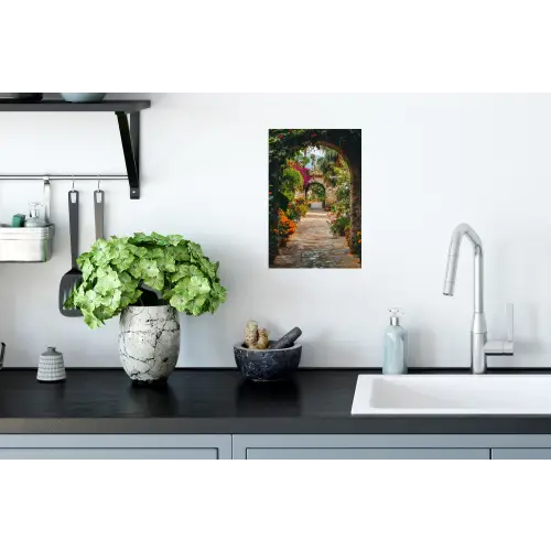Doorkijk - Bloemen - Poort - Stenen Muursticker klein -keuken