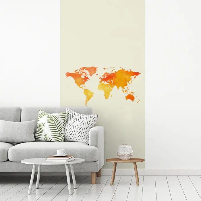 Wereldkaart - Oranje - Kleurrijk fotobehang vinyl groot -woonkamer