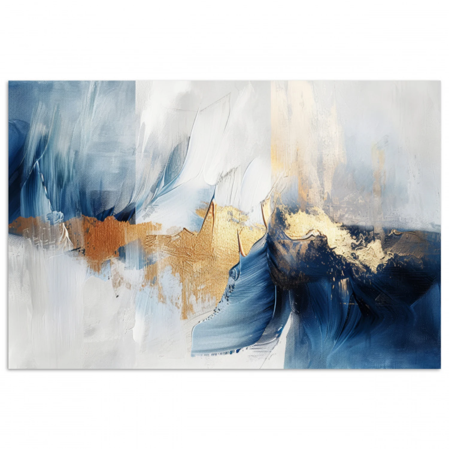Goud - Blauw - Watercolor - Kunst - Modern poster papier klein -3d