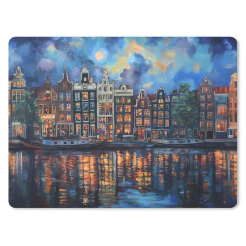 Grachten Amsterdam - Huizen - Stad - Kleurrijk muismat rubber klein -3d