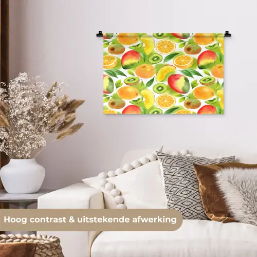 Kiwi - Sinasappel - Mango - Perzik Wandkleed katoen klein 269 -sfeer1