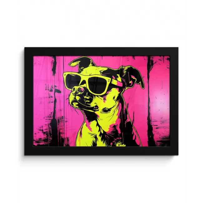 Hond - Zonnebril - Roze - Art fotolijst zwart zonder passe partout klein -3d