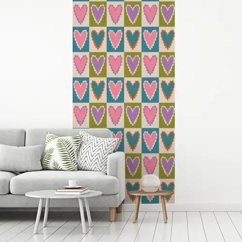 Retro - Kleuren - Patroon - Hartjes fotobehang vinyl groot 64 -woonkamer