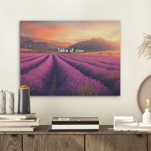 Lavendelveld - Quote - Zonsondergang PET vilt klein -sfeer1