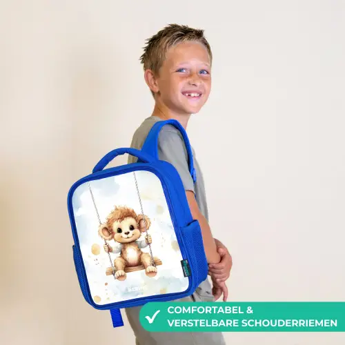 Schommelend aapje van waterverf Kinderrugzak - Blauw middel -sfeer3_NL
