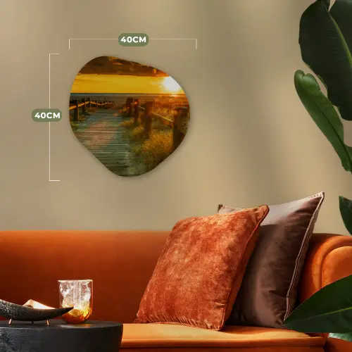 Zon - Strand - Duin - Horizon - Gras - Pad - Oranje Wandcirkel Organisch Forex 3mm klein -sfeer3