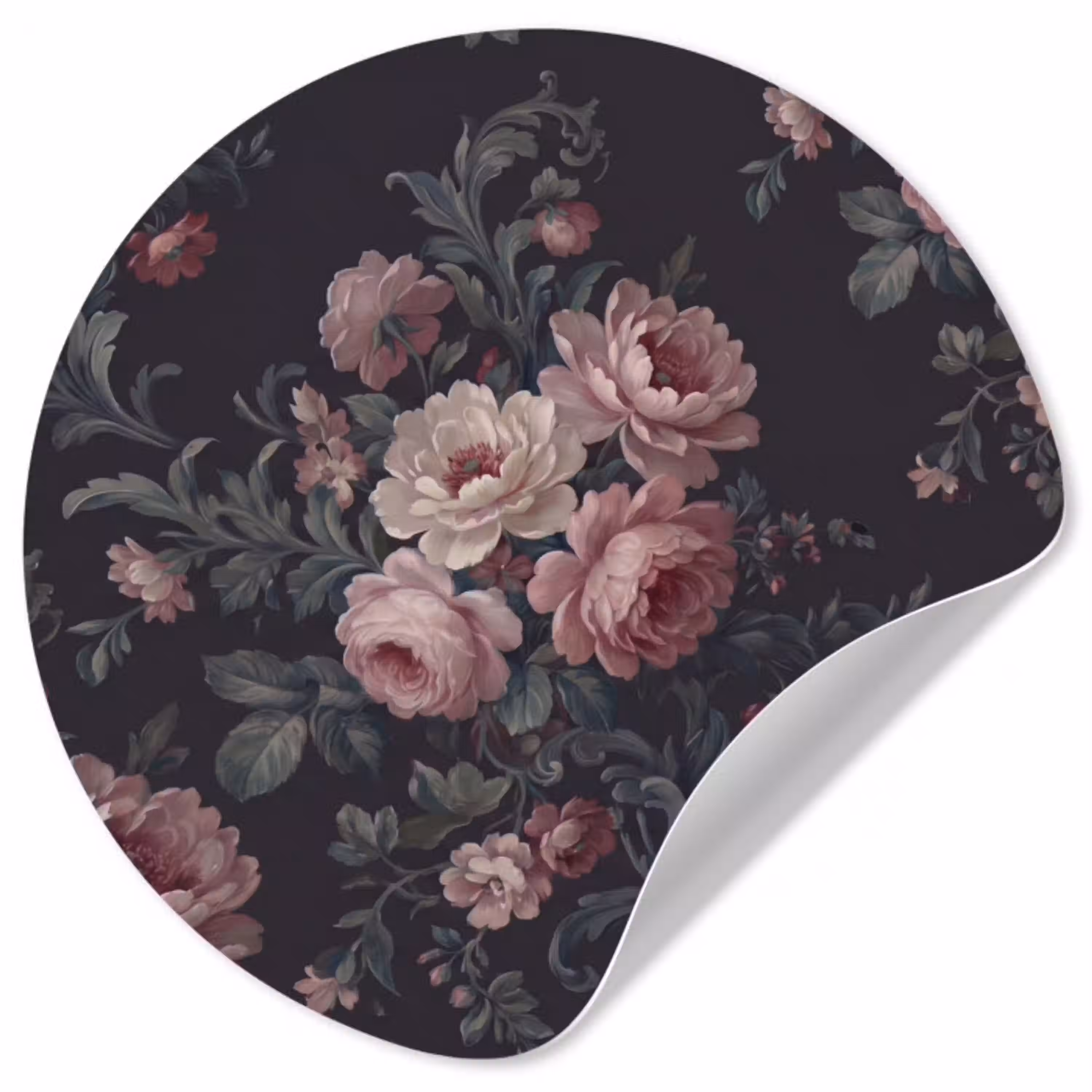 Bloemen - Patroon - Sierlijk - Roze - Donker Wandcirkel behangsticker klein -3d