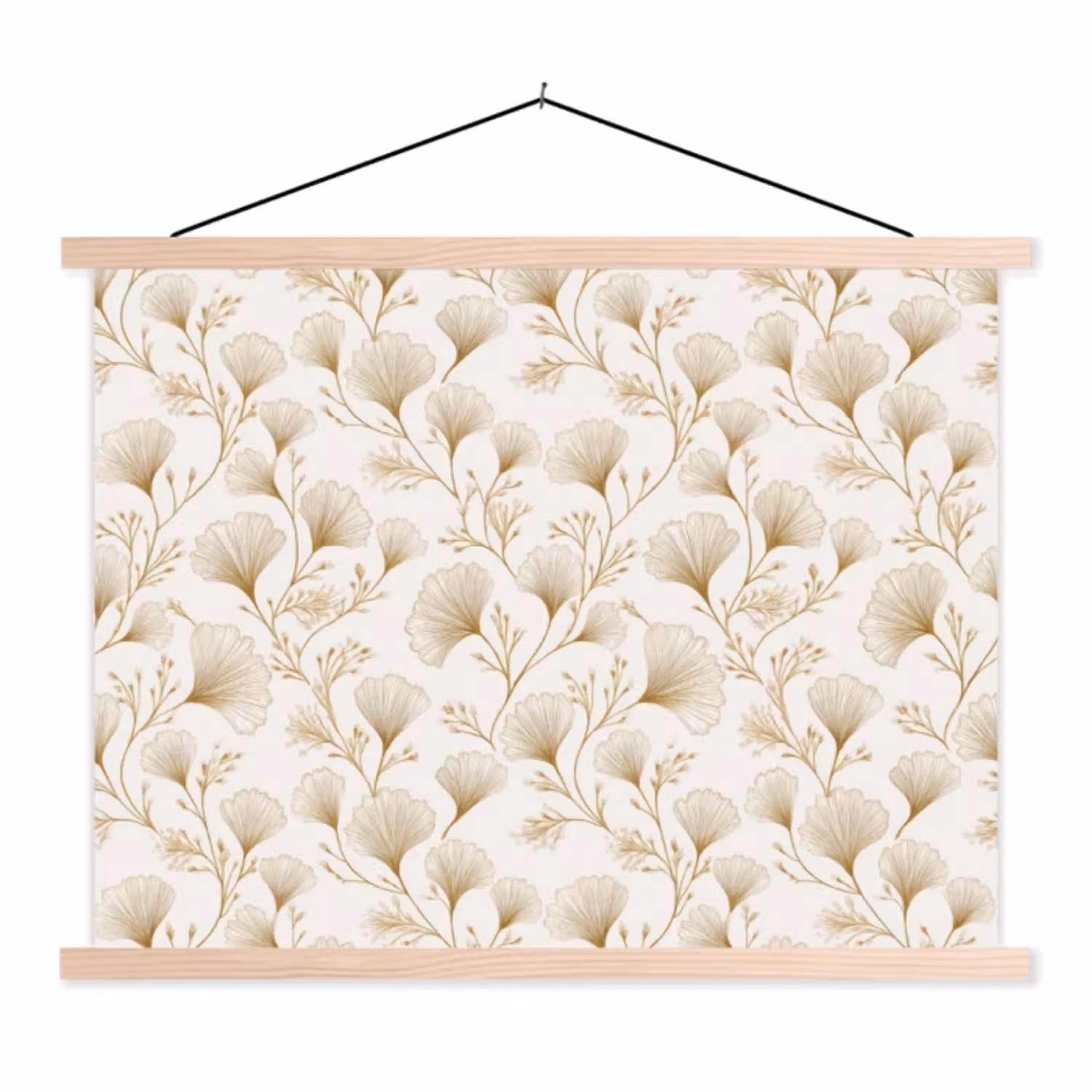 Ginkgo - Takken - Goud textielposter latten blank klein 122 -3d
