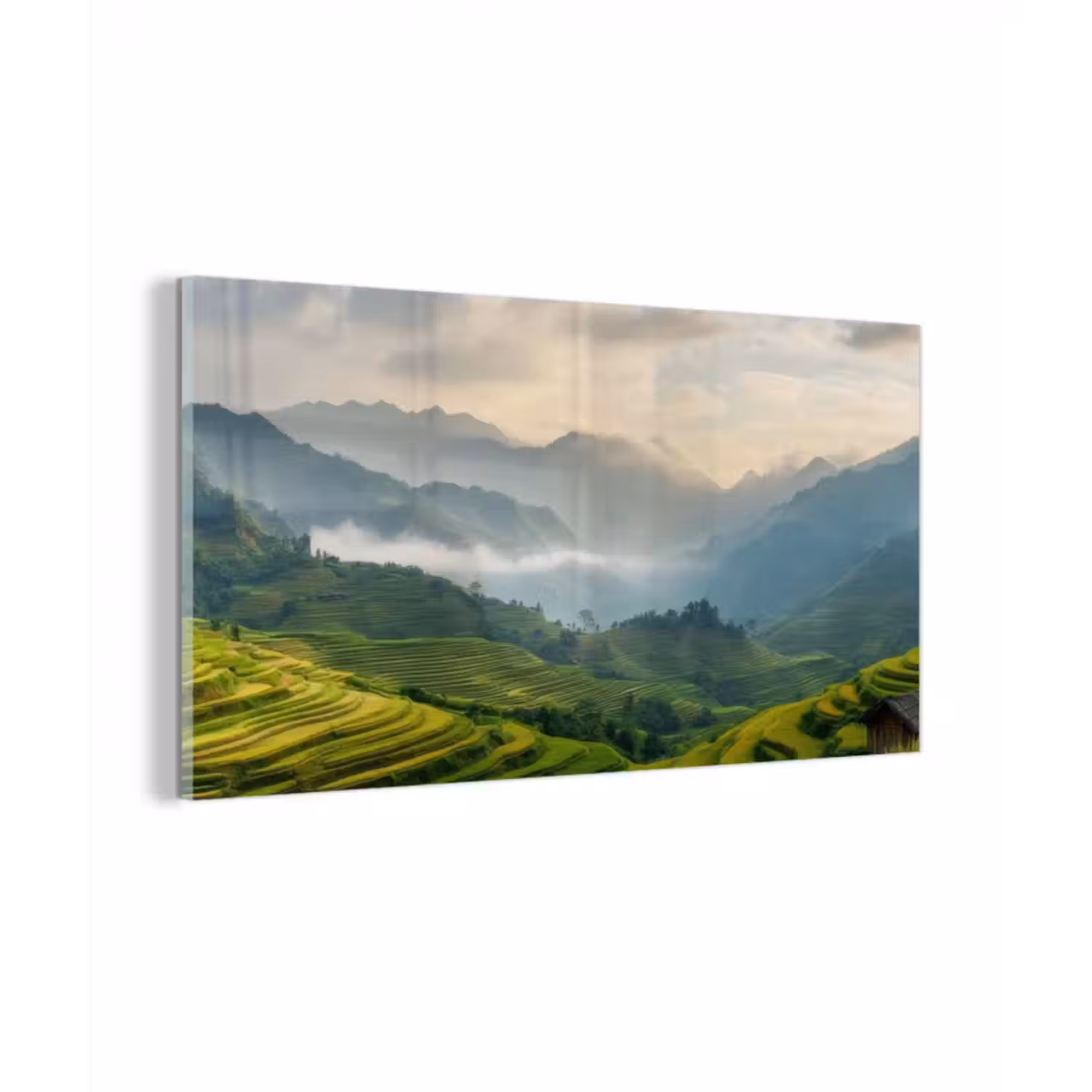 Glasbild - Reisfelder - Berge - Grün - Natur