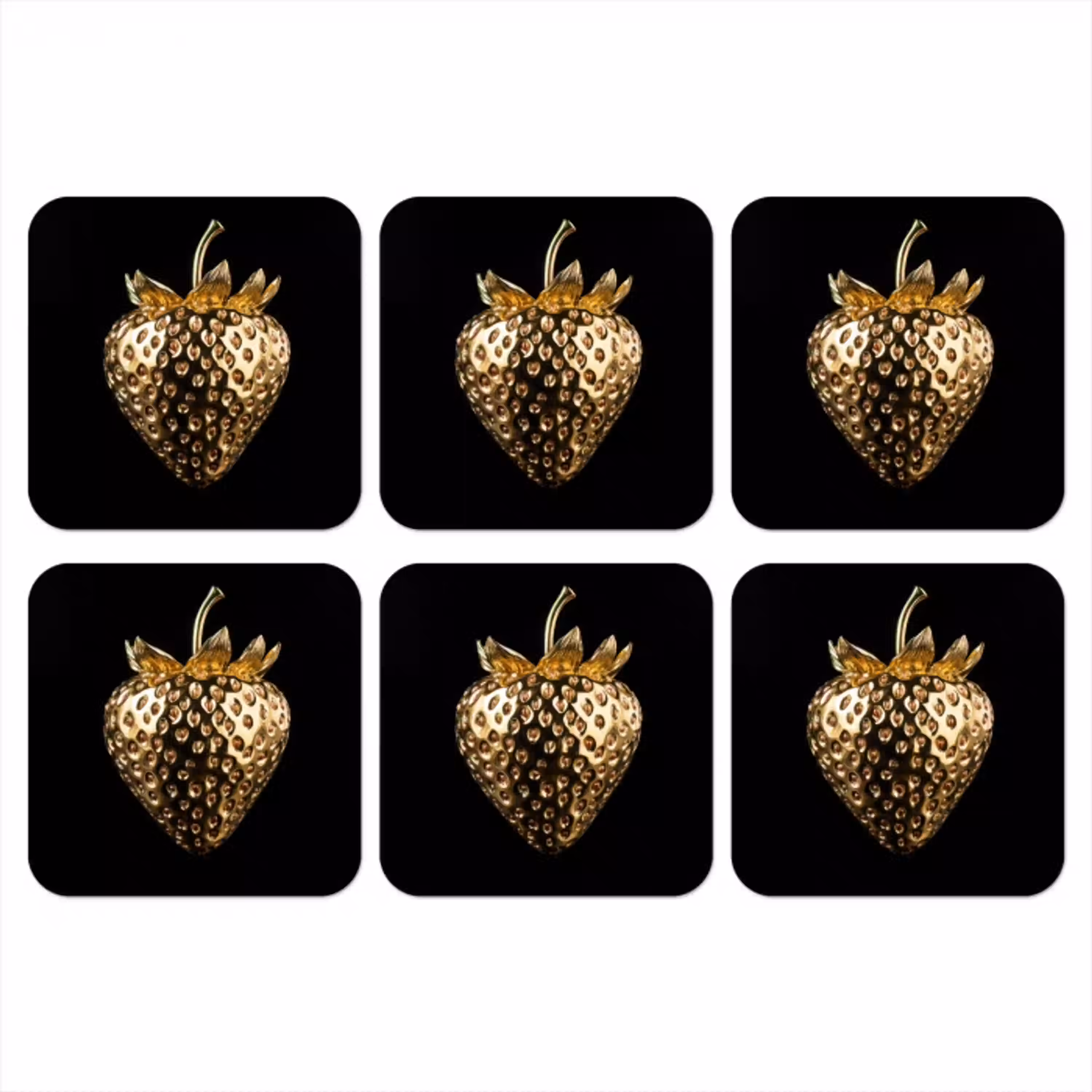 Aardbei - Goud - Zwart - Chrome onderzetter kurk middel -3d