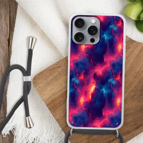 Bliksem - Wolken - Kleurenrijk Hoesje iPhone 16 Pro Max met koord klein 804 -sfeer4