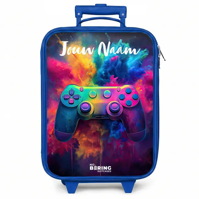 Kinderkoffer blauw met naam - Game - Controller - Kleurrijk - Explosie
