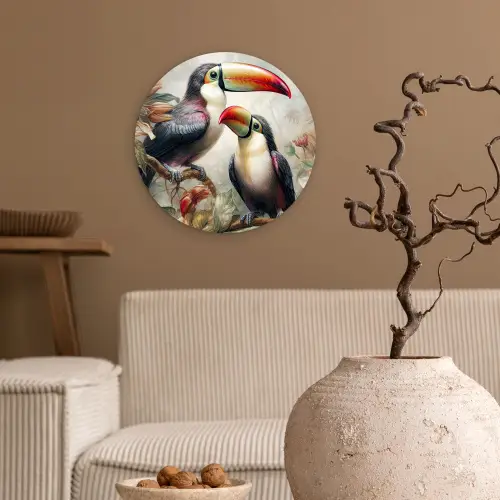 Toekan - Vogels - Bloemen - Jungle Wandcirkel kunststof plaat 5mm dik klein -sfeer1