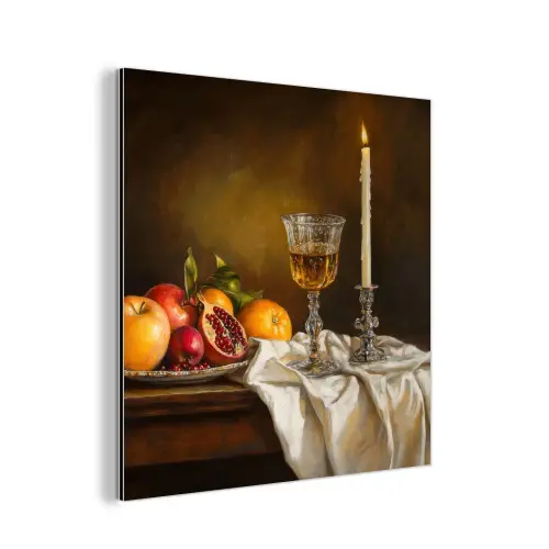 Fruit -  Stilleven - Wijn - Kaars aluminium wit klein -3d