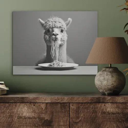 Alpaca - Pasta - Zwart - Wit - Grappig - Dieren PET vilt klein -sfeer2