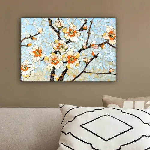 Bloesems - Wit - Mozaïek - Tak canvas 2cm klein -sfeer3