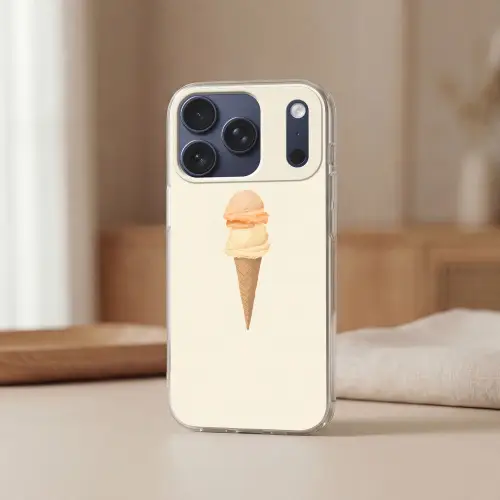 Minimalistisch - Schepijs - Hoorntje - Beige Telefoonhoesje iPhone 17 Pro klein -sfeer2