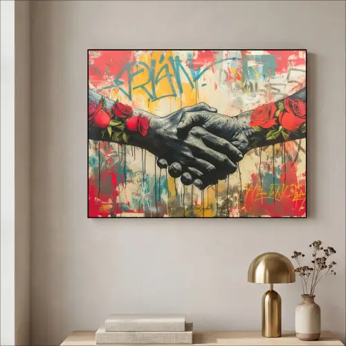Graffiti - Rozen - Handen - Street art Textielframe zwart klein -sfeer2