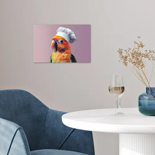 Papegaai - Koksmuts - Nieuwsgierig - Vogel poster papier klein -sfeer3