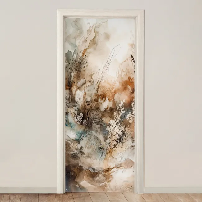 Deursticker - Abstract - Beige - Verf - Kunst - Natuur - Bloemen