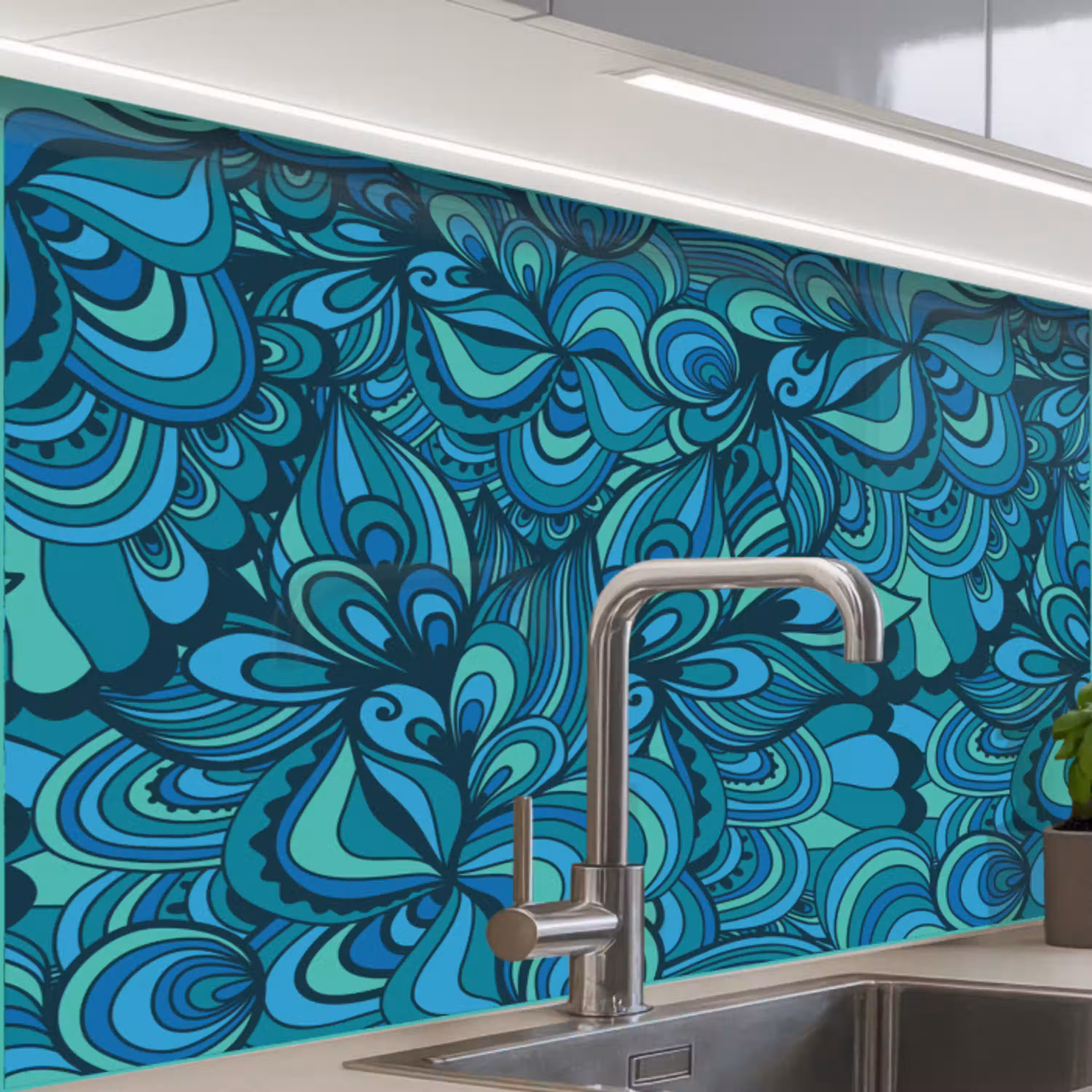 Design - Vintage - Blauw - Turquoise keuken achterwand 2 middel 865 -zzzz3d_schuin