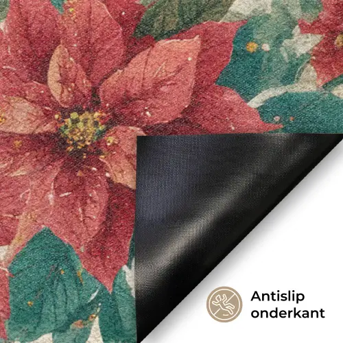 Kerst - Poinsettia - Omlijsting - Kleurrijk Deurmat klein -antislip_NL