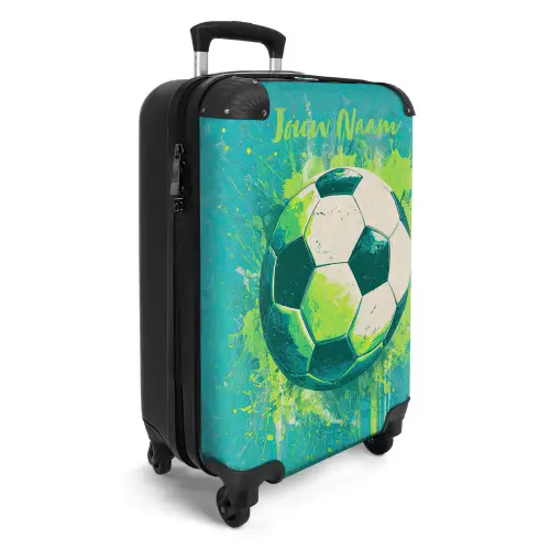 Voetbalvibes - Verfspatten - Groen - Blauw NBS - Handbagage koffer - Kinderen Unisex middel -productfoto_3d