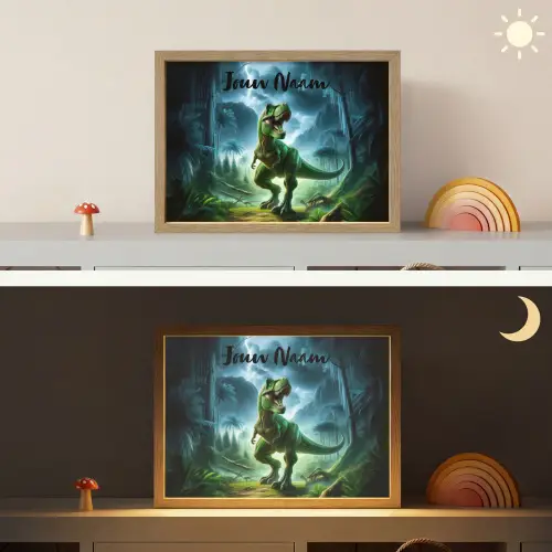 Dino - Jongens - Groen - Blauw - T-Rex Light Box met batterij (Wandlamp kind) middel -sfeer3_kind