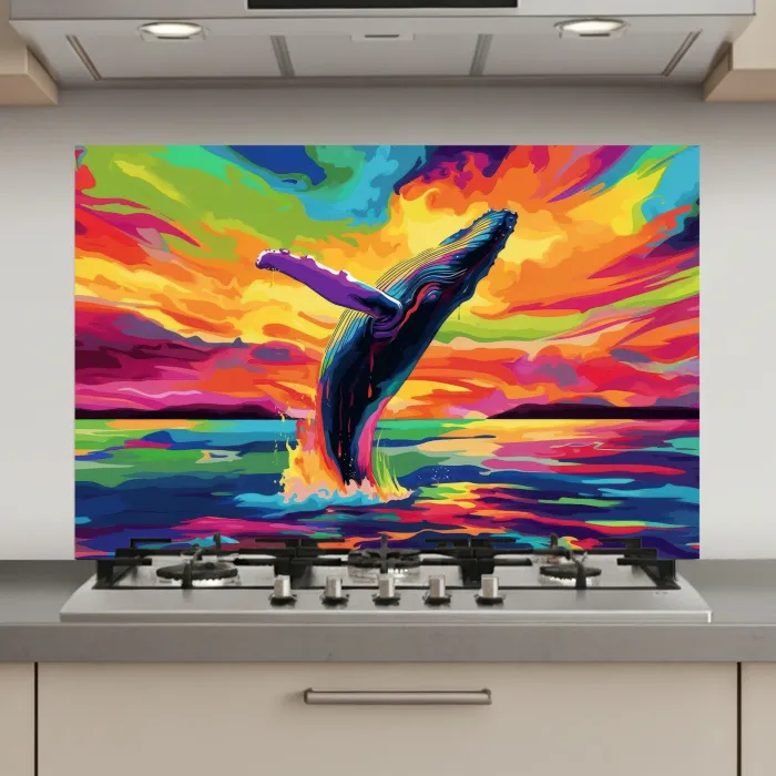 Zonsondergang - Walvis - Geschilderd - Kleurrijk keuken achterwand spatscherm klein -3d_website