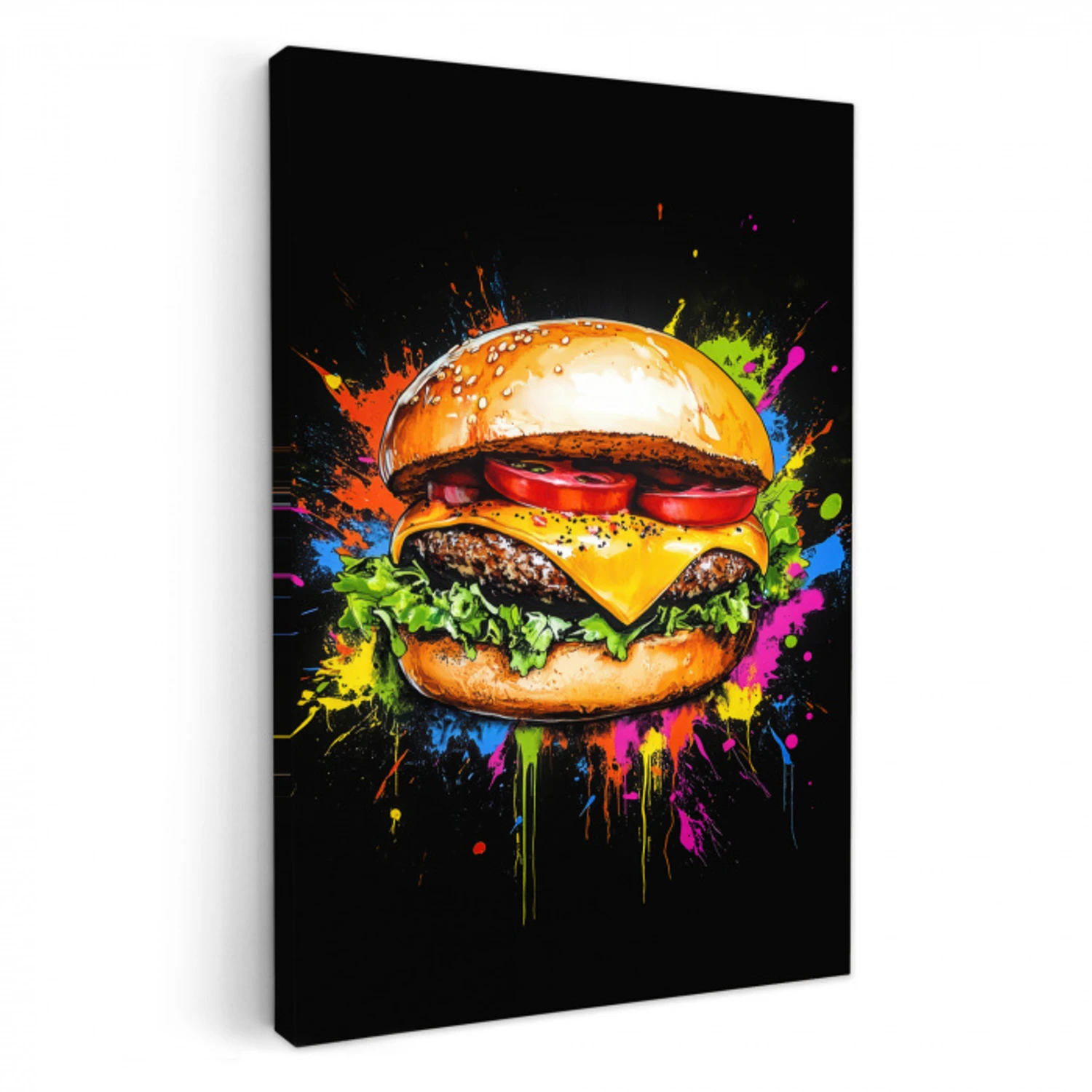 Hamburger - Graffiti - Verf - Kleurrijk - Eten - Abstract KitchenYeah - Keuken - Canvas klein -3d