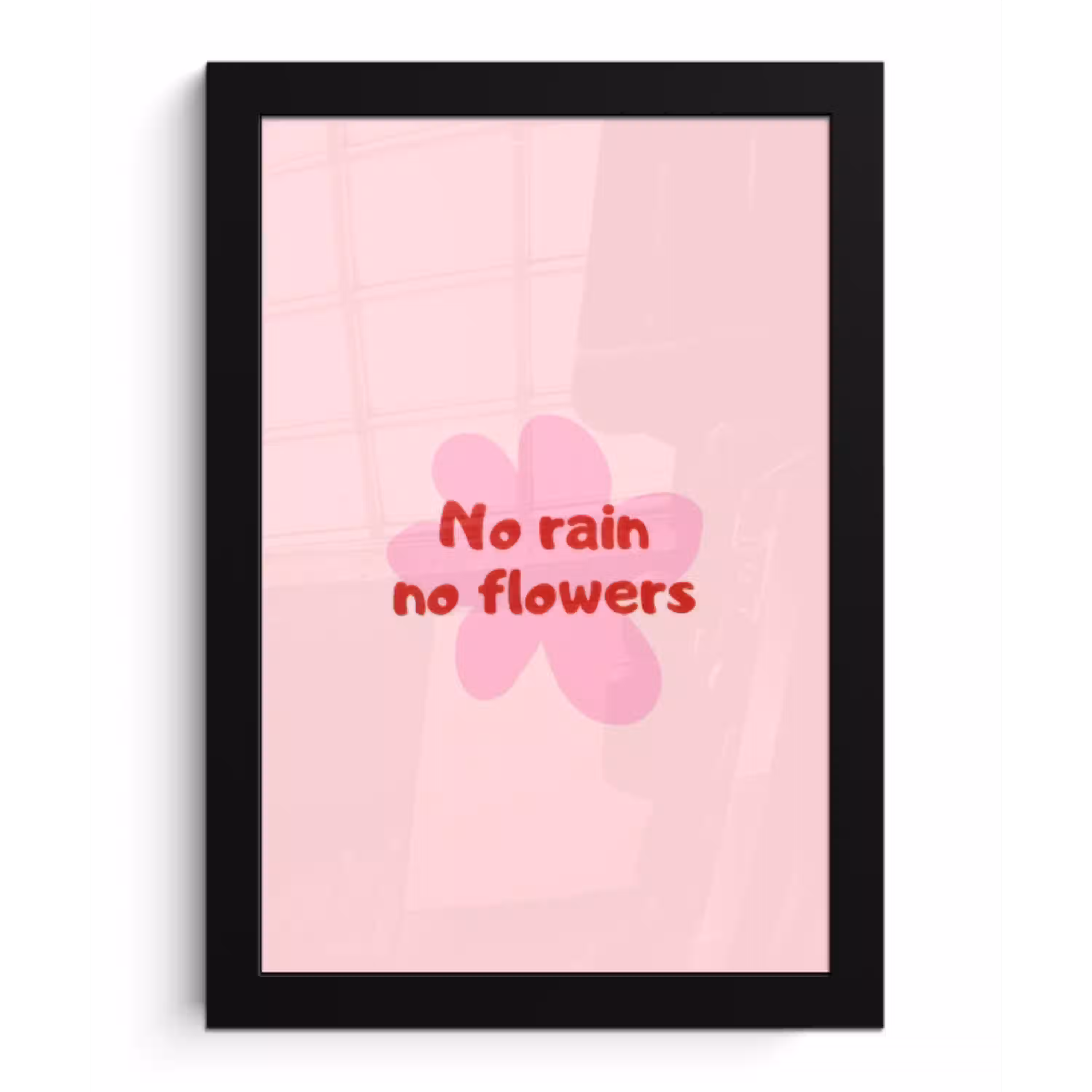 No rain no flowers - Bloem - Roze fotolijst zwart zonder passe partout klein -3d