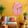 Roze - Surfen - Zee Wandcirkel Ovaal Glas middel -sfeer4