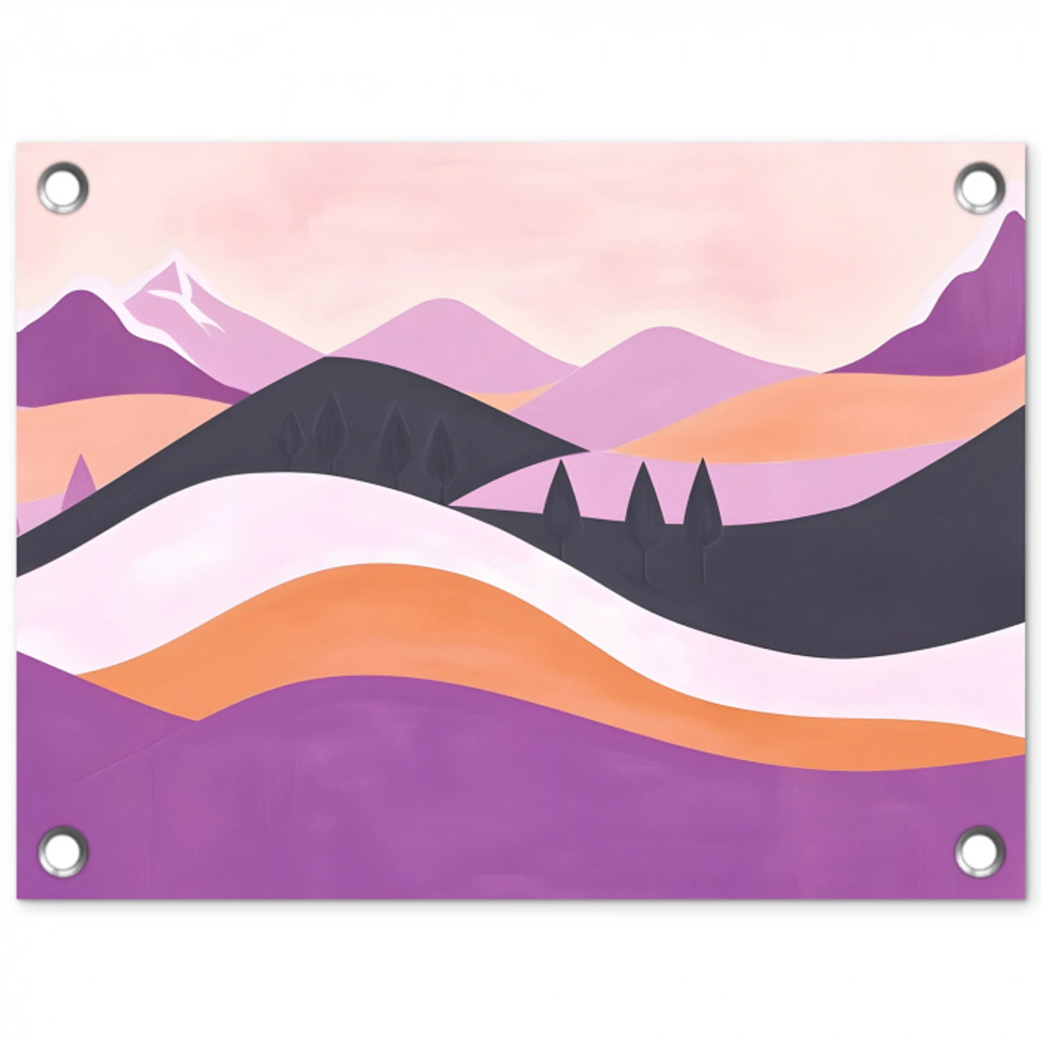 Abstract - Heuvels - Bomen - Groen tuinposter los doek klein -3d