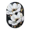 Bloemen - Wit - Abstract Wandcirkel Ovaal Glas middel -3d