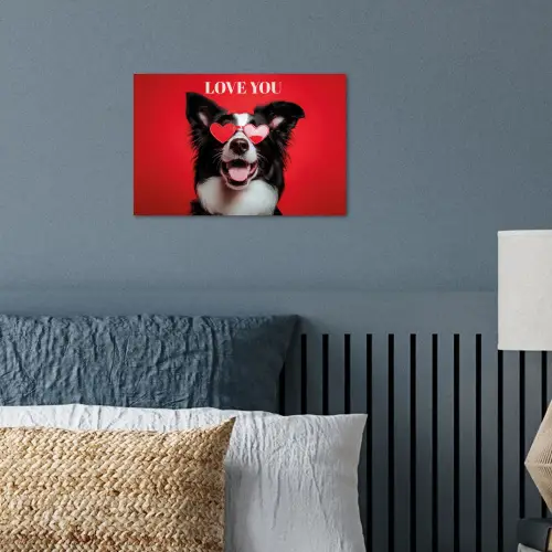 Hond - Hartjesbril - Loveyou - Rood poster papier klein -sfeer2