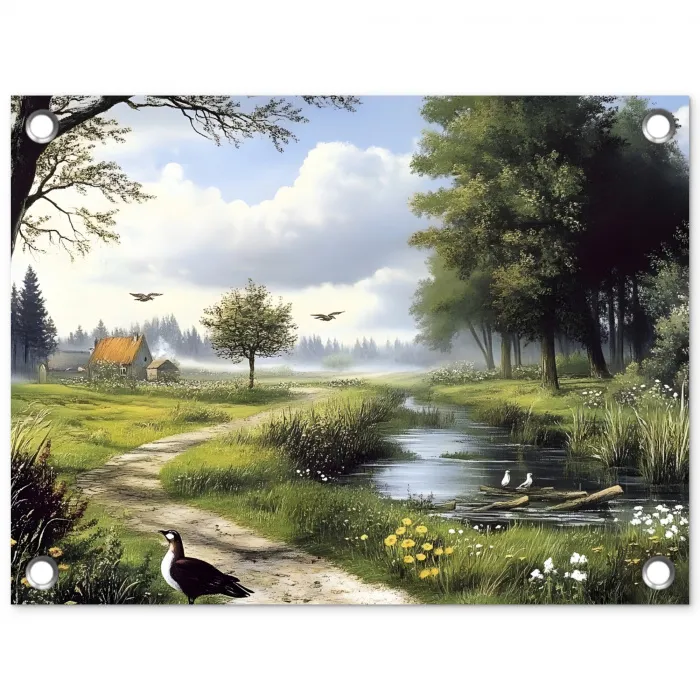 Zandpad - Groen landschap - Water tuinposter los doek klein -3d