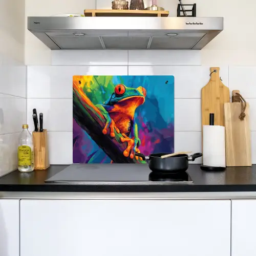 Kikker - Felgekleurd - Tak - Regenboog Inductie beschemer met haakjes middel -sfeer2