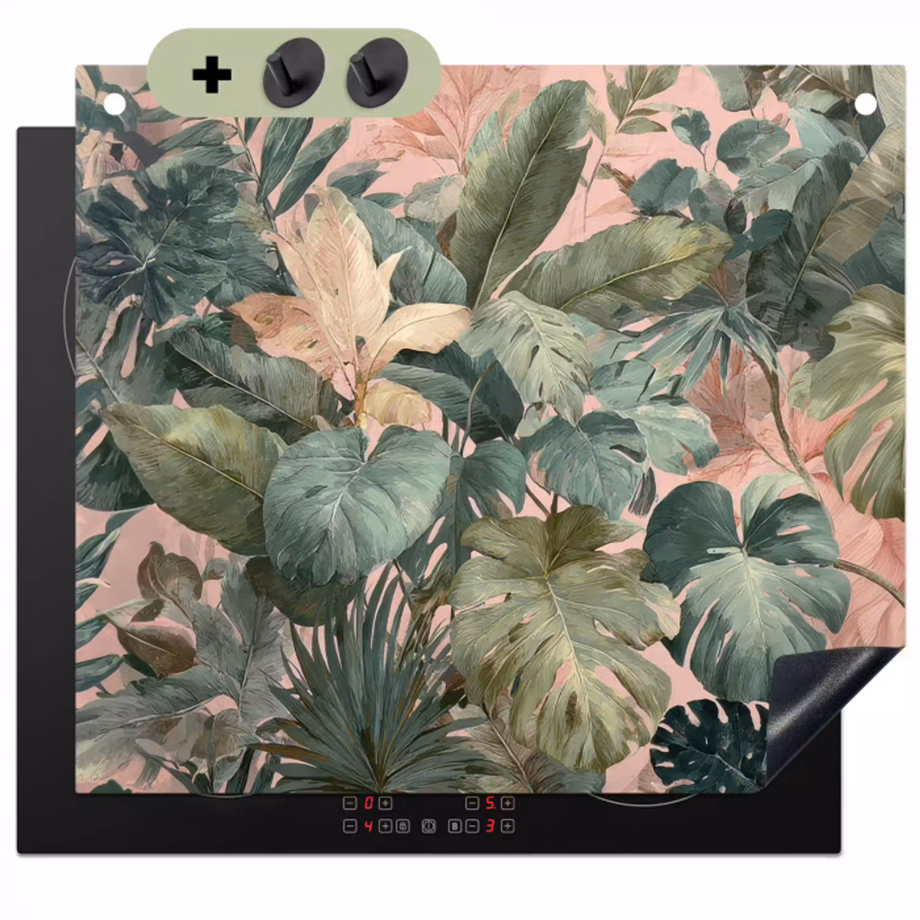 Compositie van bladeren - Groen - Roze Inductie beschemer met haakjes klein -3d