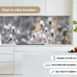 Roodborstje - Gedroogde bloem - Sneeuw - Winter - Vertederend keuken achterwand 2 middel -sfeer4_NL