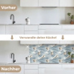 Wolken - Kraanvogels - Blauw keuken achterwand 2 middel 871 -voor-na_DE