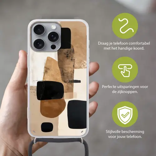 Vlakken - Abstract - Zwart - Strepen Hoesje iPhone 16 Pro Max met koord klein -sfeer2_NL