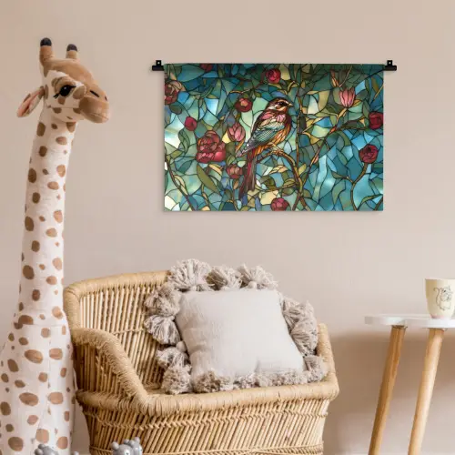 Vogel - Tak - Rozen - Mozaïek Wandkleed katoen klein -wsfeer5_kind