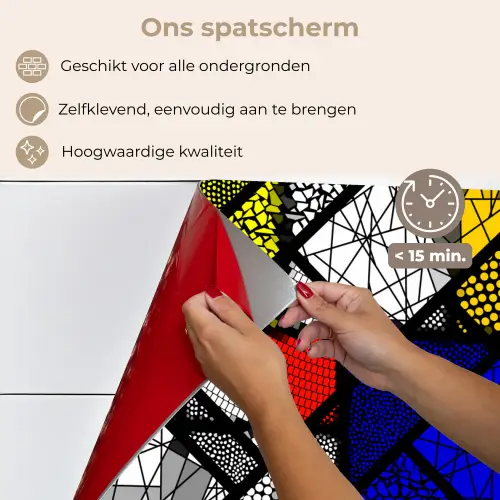 Mondriaan - Glas in lood - Oude Meesters - Kunstwerk - Abstract - Schilderij keuken achterwand spatscherm klein -spatscherm_NL