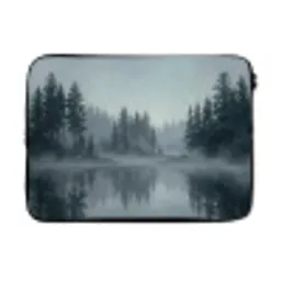 Bos - Meer - Mist - Natuur - Grijs laptophoes neopreen klein -3d