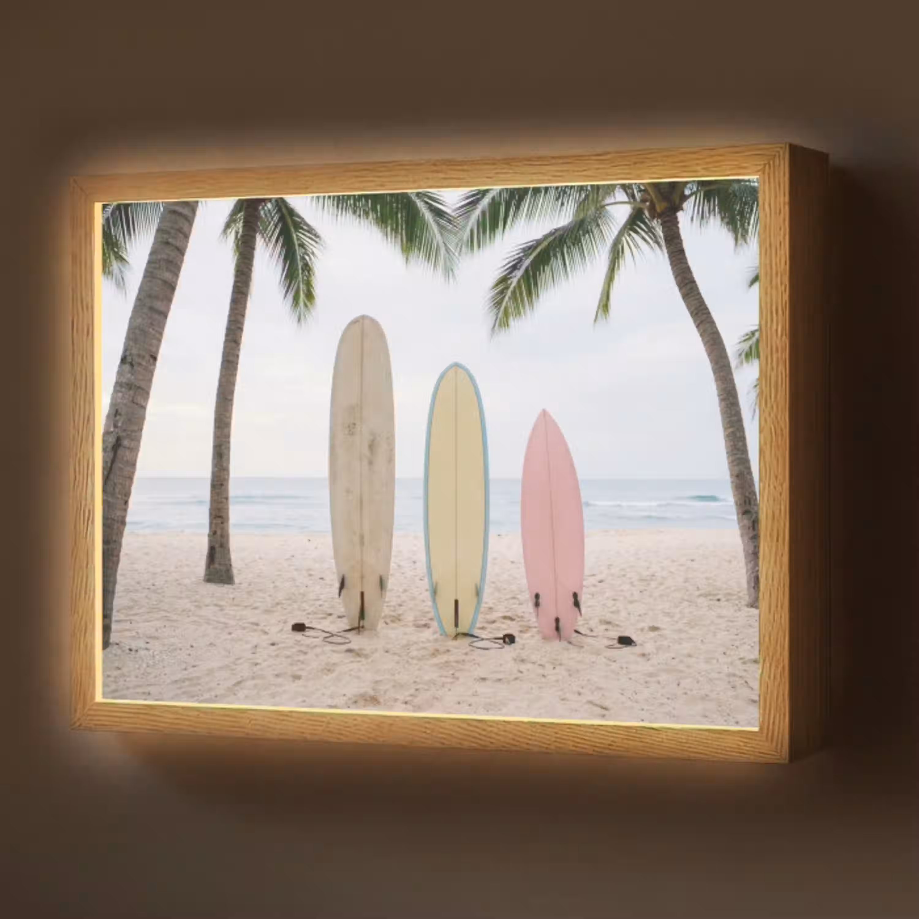 Surfboard - Palmbomen - Kleurrijk Light Box met batterij (Wandlamp) middel -z3d_website