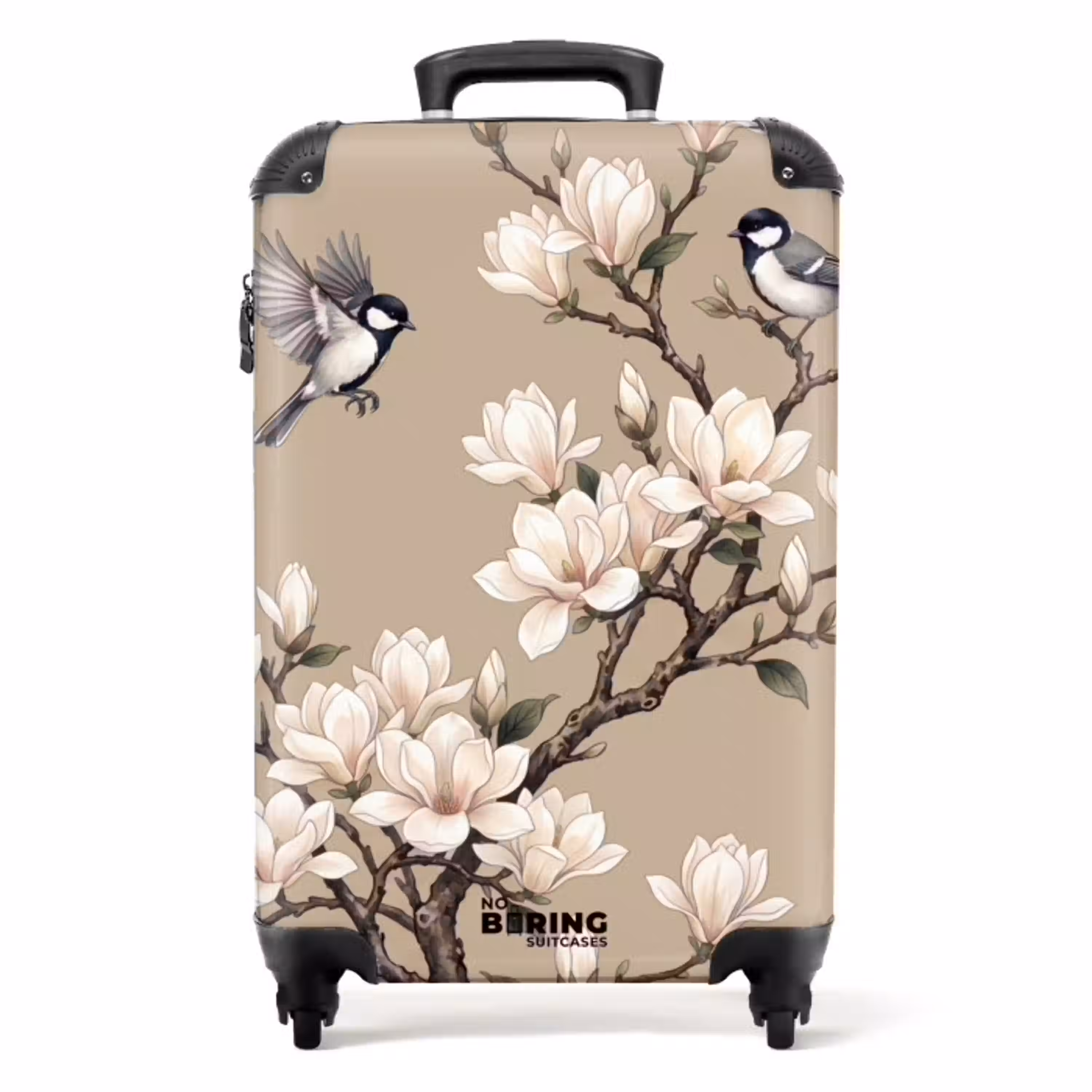 Oosters - Vogels - Beige NBS - Handbagage koffer - Volwassenen Unisex middel -productfoto_recht