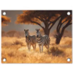 Zebra's - Savannelandschap - Gras tuinposter los doek klein -3d