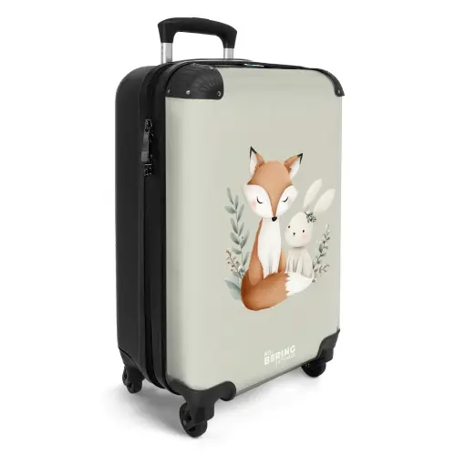Vos en konijn omringd door groene blaadjes NBS - Handbagage koffer - Volwassenen Unisex middel -productfoto_3d