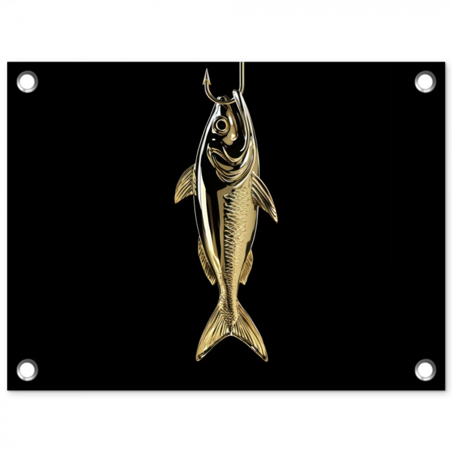Goud - Vis - Haak - Zwart tuinposter los doek klein -3d