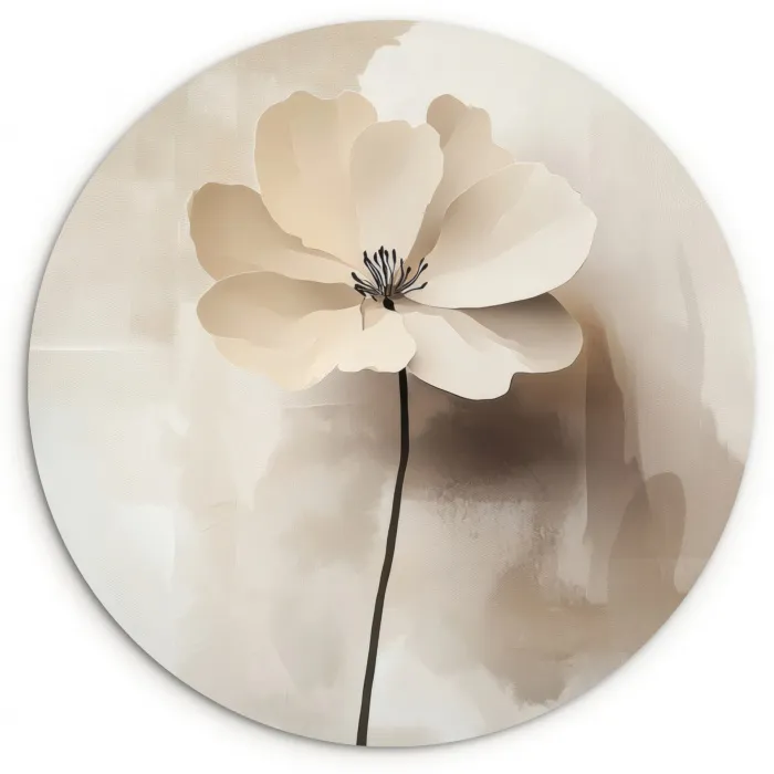 Bloem - Beige - Verf - Schaduw Wandcirkel kunststof plaat 5mm dik klein -3d